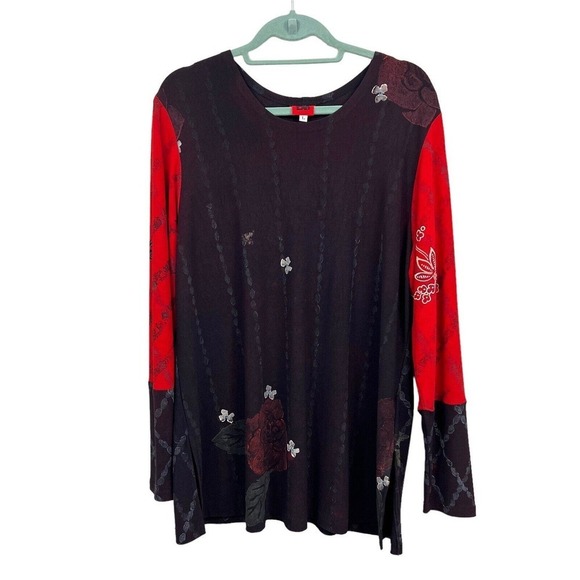 JG's Mad Lab Tunic Top Blouse Stretch Long Sleeve Floral Print Women Size‎ L - Picture 1 of 6